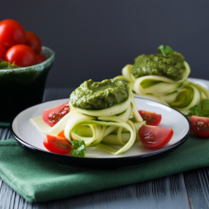 Zucchini Noodles with Homemade Pesto and Tomato